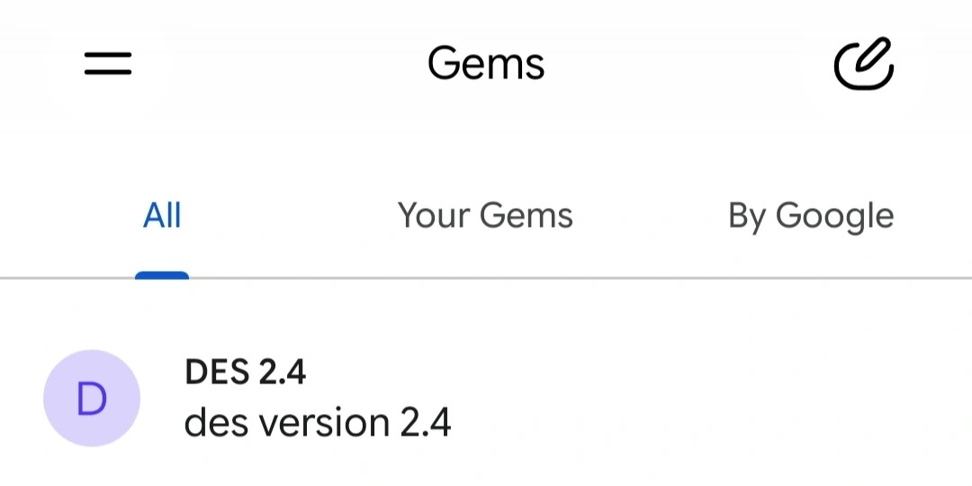 The DES 2.4 Gem listed in Google Gemini's Gems page